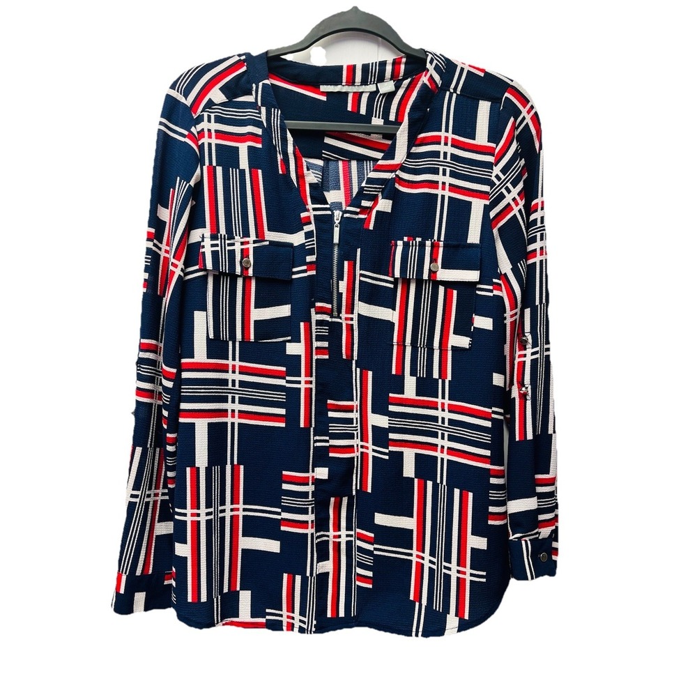 Valerie Stevens M Textured Tunic Blouse Patriotic July 4th
